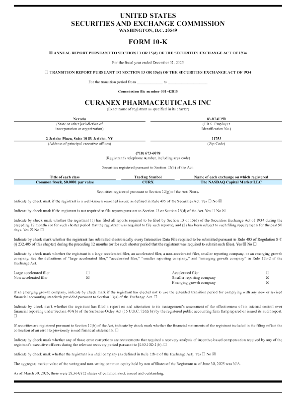 Curanex Pharmaceuticals Inc 2025年度报告