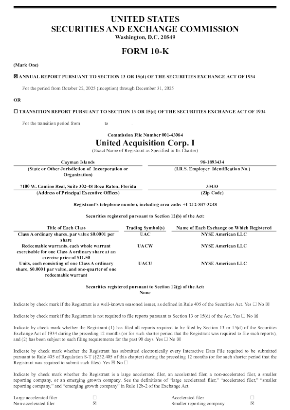 United Acquisition Corp I-A 2025年度报告