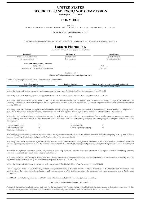 Lantern Pharma Inc 2025年度报告