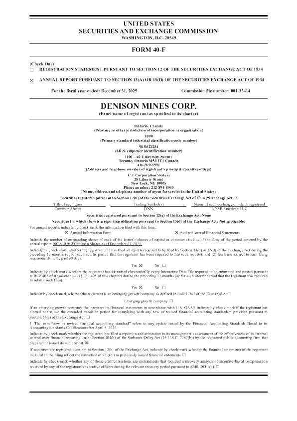 丹尼森矿业 2025年度报告