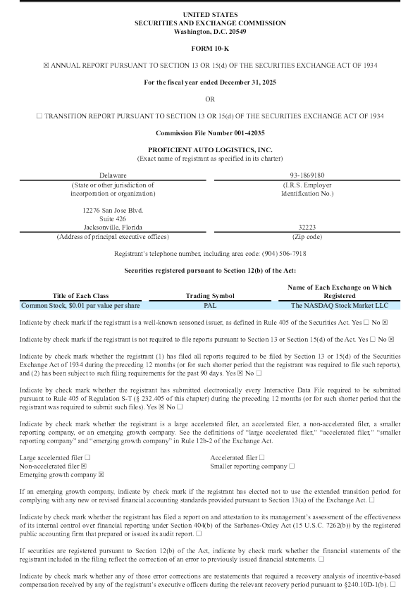 Proficient Auto Logistics Inc 2025年度报告