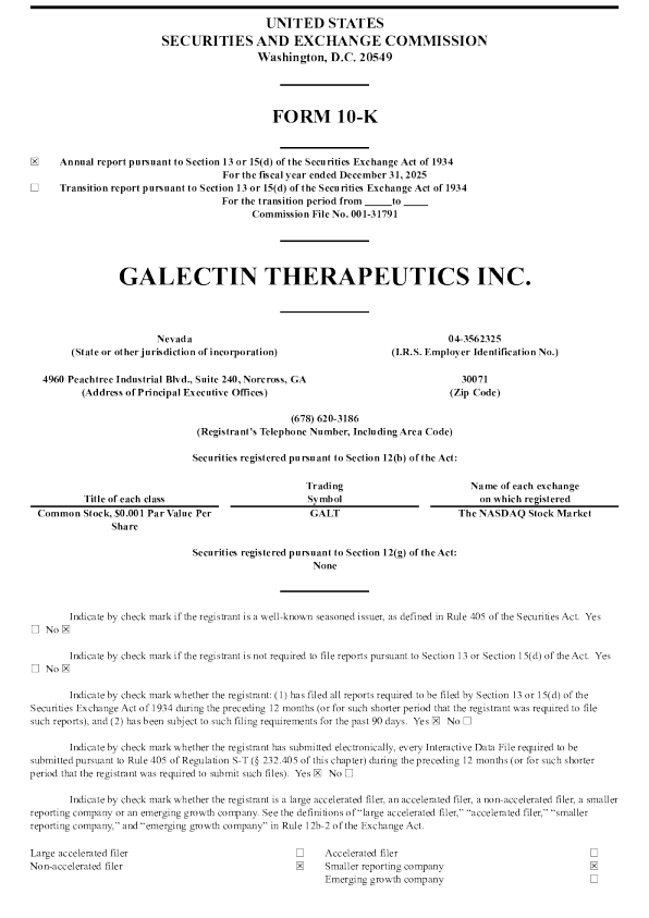Galectin Therapeutics Inc 2025年度报告