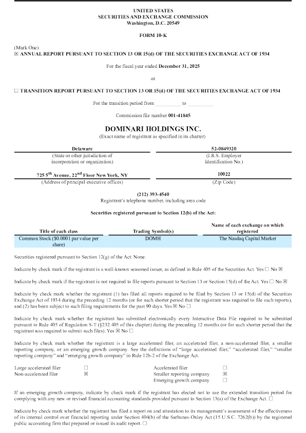 Dominari Holdings Inc 2025年度报告