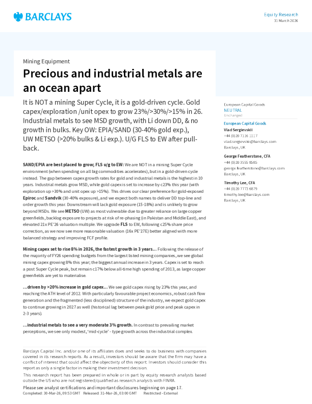 采矿设备：贵金属与工业金属截然不同