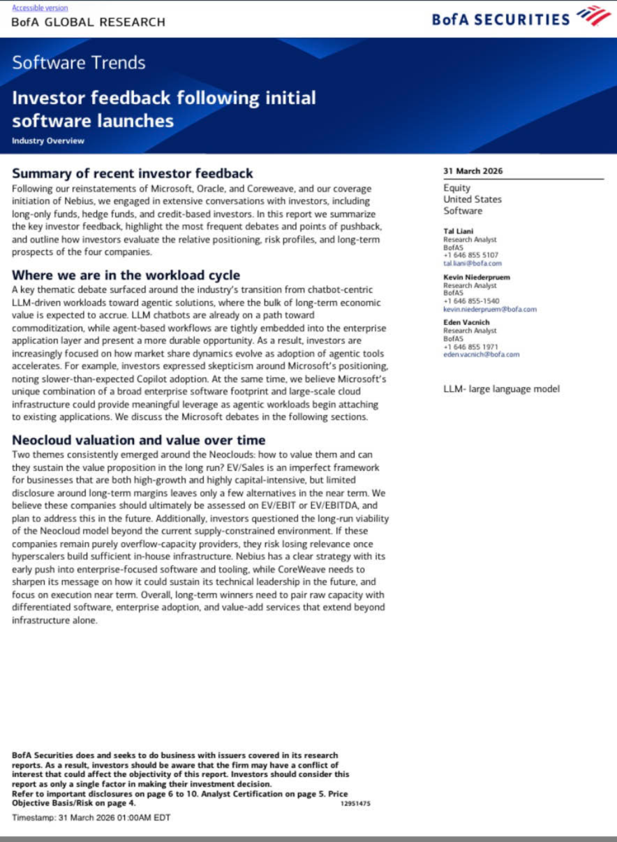 美银 软件趋势：首批软件新品发布后的投资者反馈