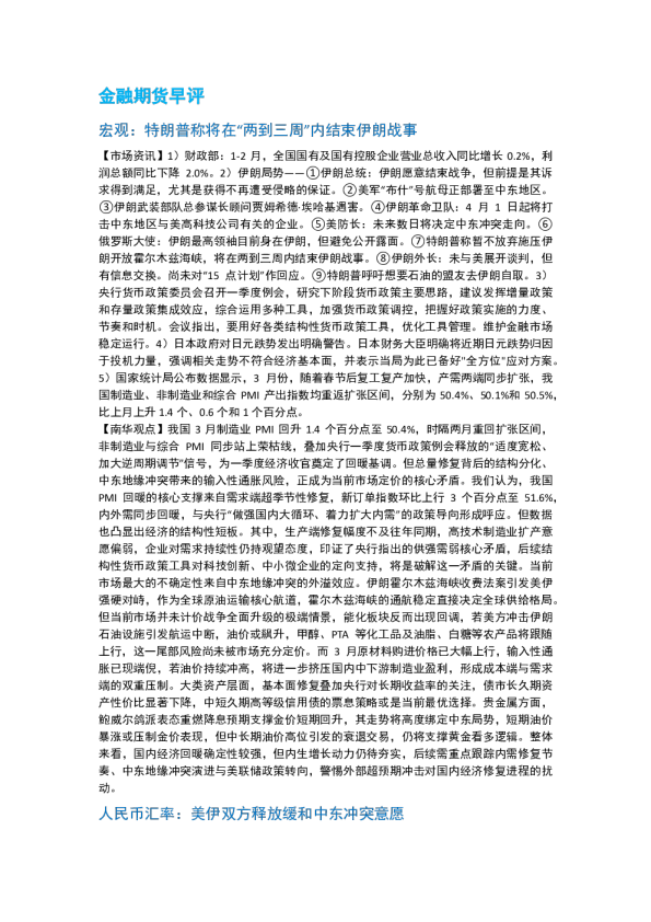 南华期货丨期市早餐2026.04.01