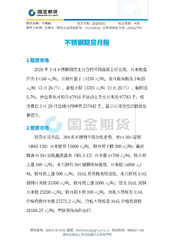 不锈钢期货月报