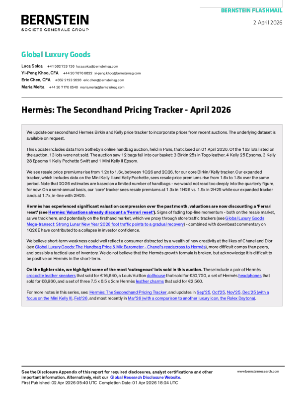 全球奢侈品市场：爱马仕：二手定价追踪报告