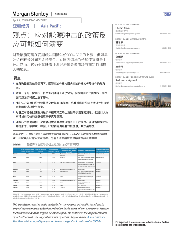 亚洲经济：观点：应对能源冲击的政策反应可能如何演变