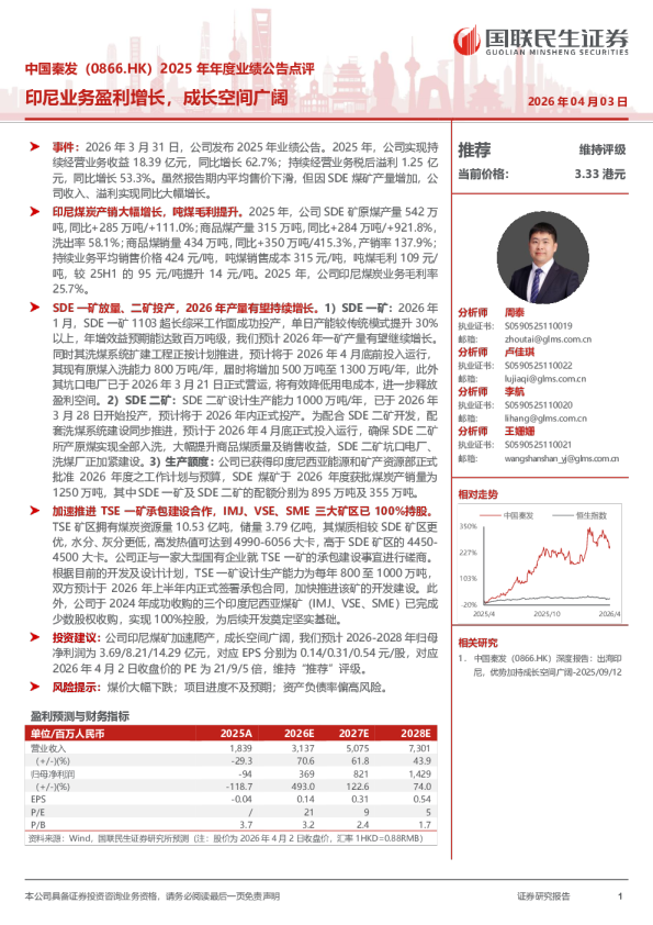 中国秦发（0866.HK）2025 年年度业绩公告点评