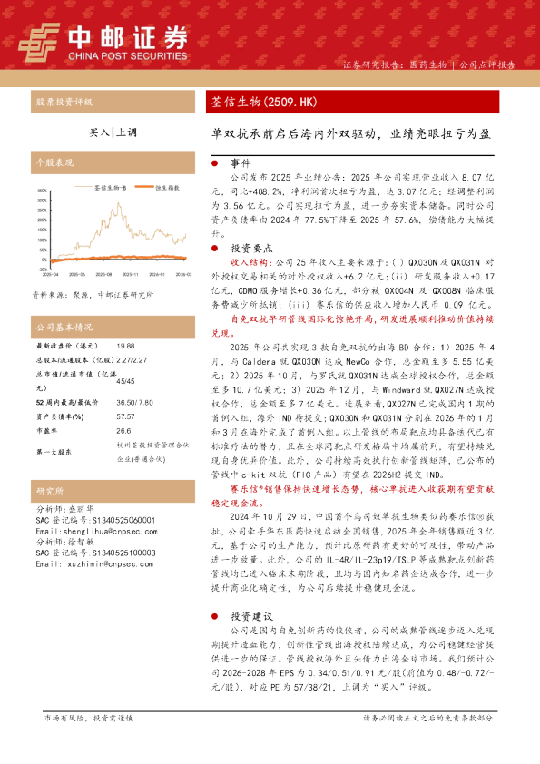 单双抗承前启后海内外双驱动，业绩亮眼扭亏为盈