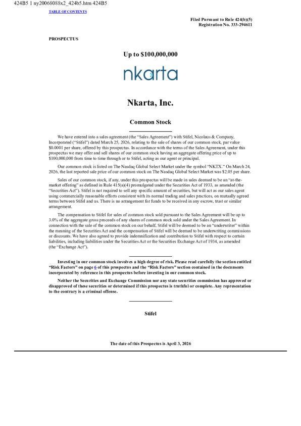 Nkarta Inc美股招股说明书(2026-04-03版)