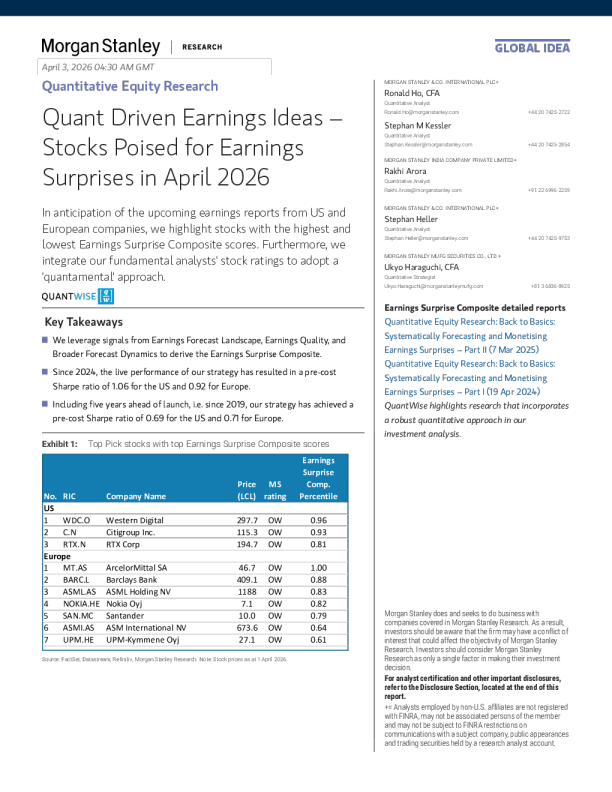 量化驱动收益点子 - 四月可能带来收益惊喜的股票