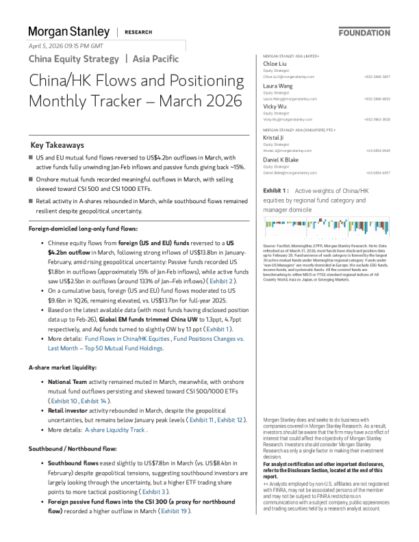 中国/香港资金流动与持仓月度追踪：2026年3月