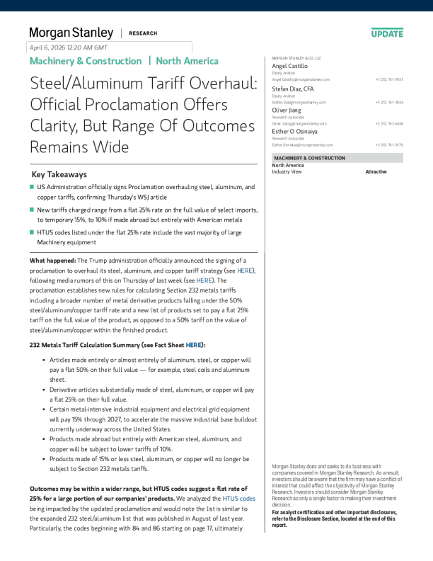 钢铁/铝关税改革：官方公告提供明确性，但结果范围仍广泛