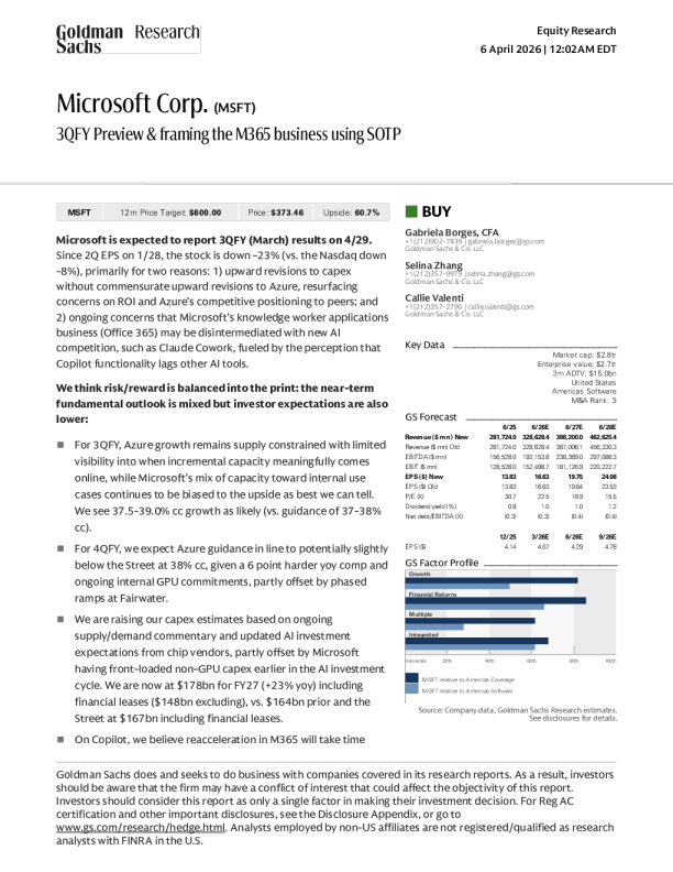 Microsoft Corporation (MSFT) 2026 Fiscal Year Q3 Preview and Analysis of M365 Business Using the SOTP Framework