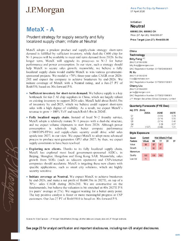 MetaX - Prudent supply chain security strategy and fully localized supply chain; initial coverage with a neutral rating