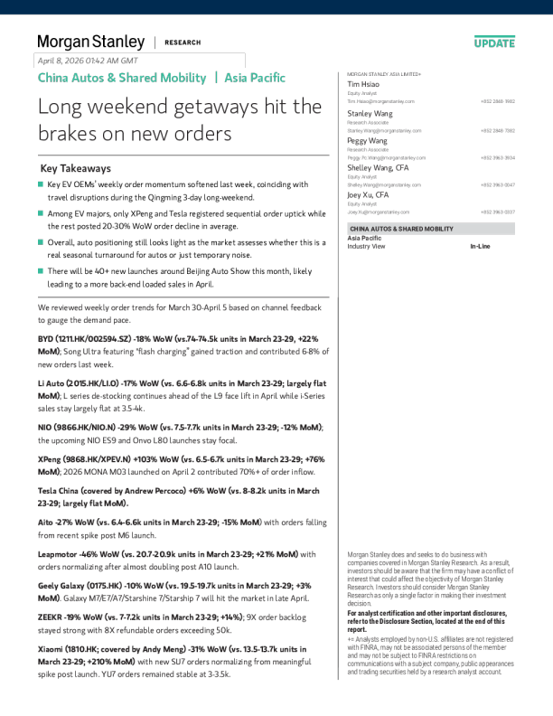 中国汽车与共享出行 | 亚太地区：长周末出行导致新订单遇挫