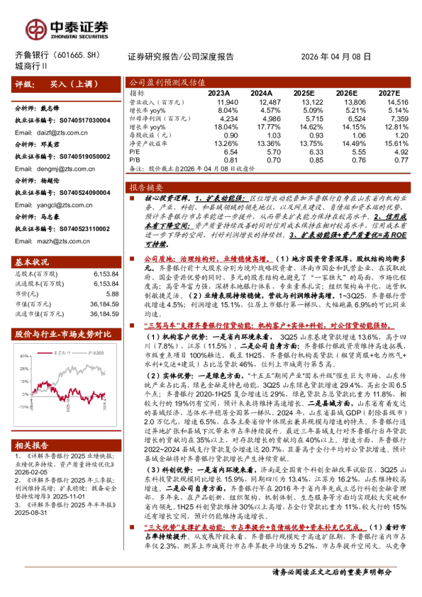 齐鲁银行（601665.SH）公司深度报告