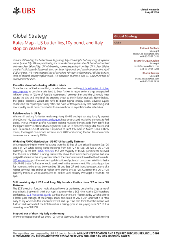 利率地图 - 美国蝶式策略、10年期德国国债及意大利：停火相关止损