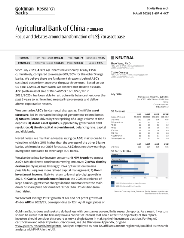 China Agricultural Bank (1288.HK): Focus and discussion on the transformation around a $7 trillion asset scale