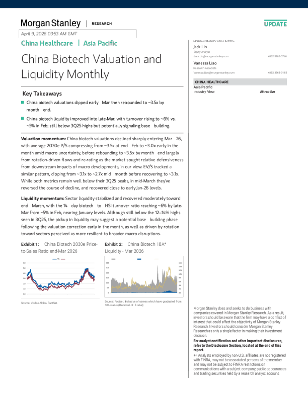中国生物科技估值与流动性月度报告