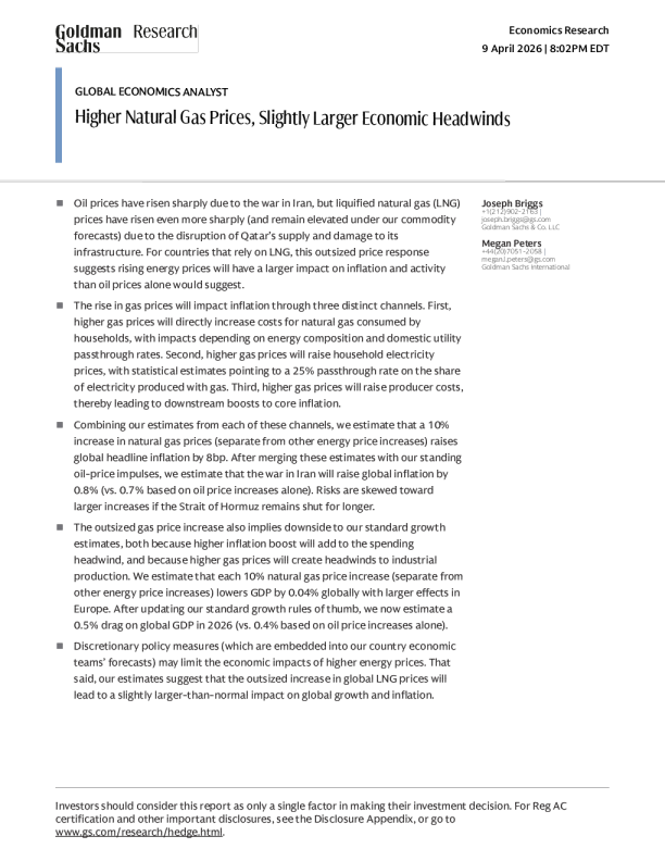 天然气价格上涨，经济逆风略增