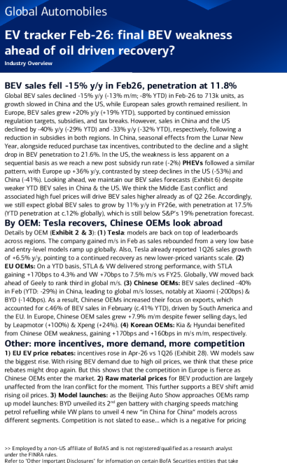 2月电动汽车追踪报告：电池电动汽车疲软之后，油价驱动复苏？