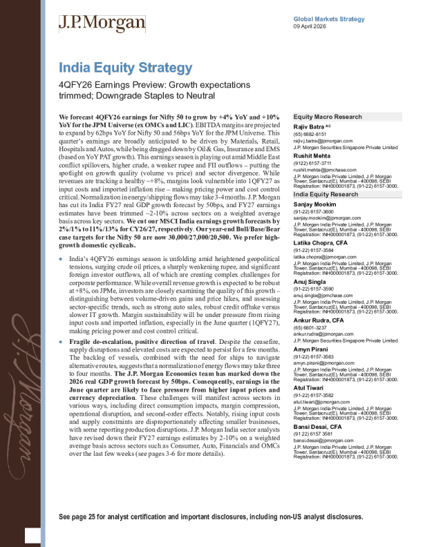 2026财年第四季度业绩预览：增长预期下调；将必需消费品评级下调至中性