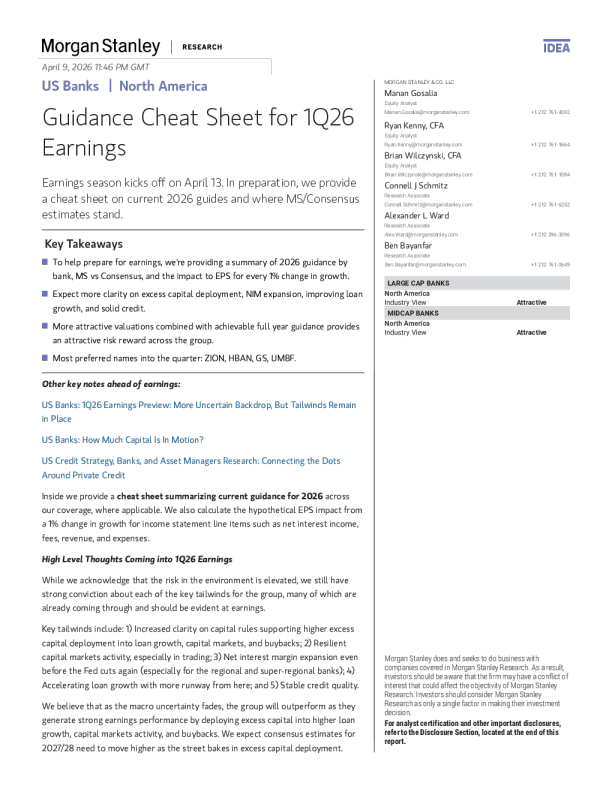 美国银行2026年第一季度收益指引速查表