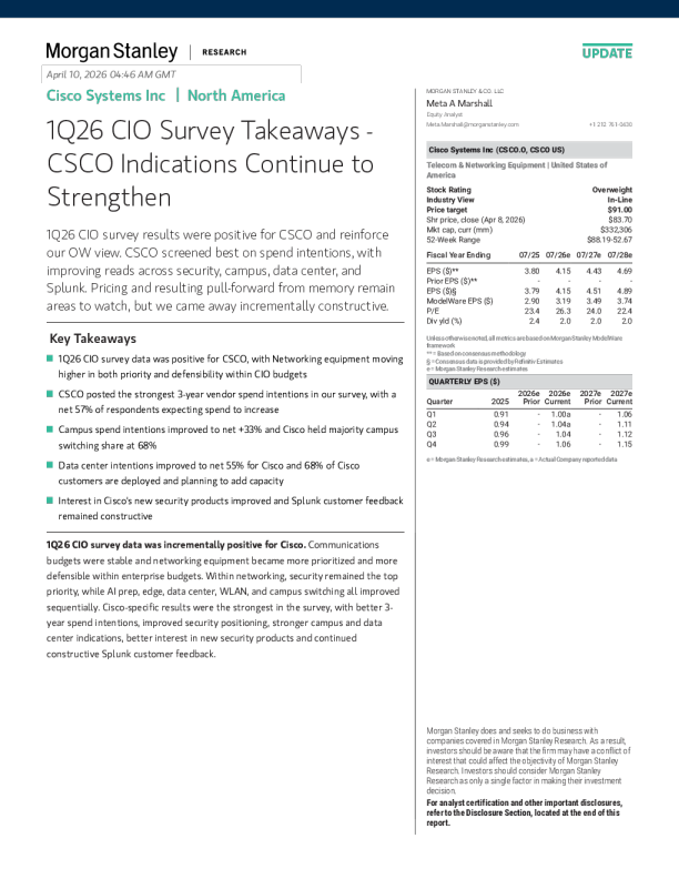 1Q26 CIO调查要点 - 思科（CSCO）迹象持续增强