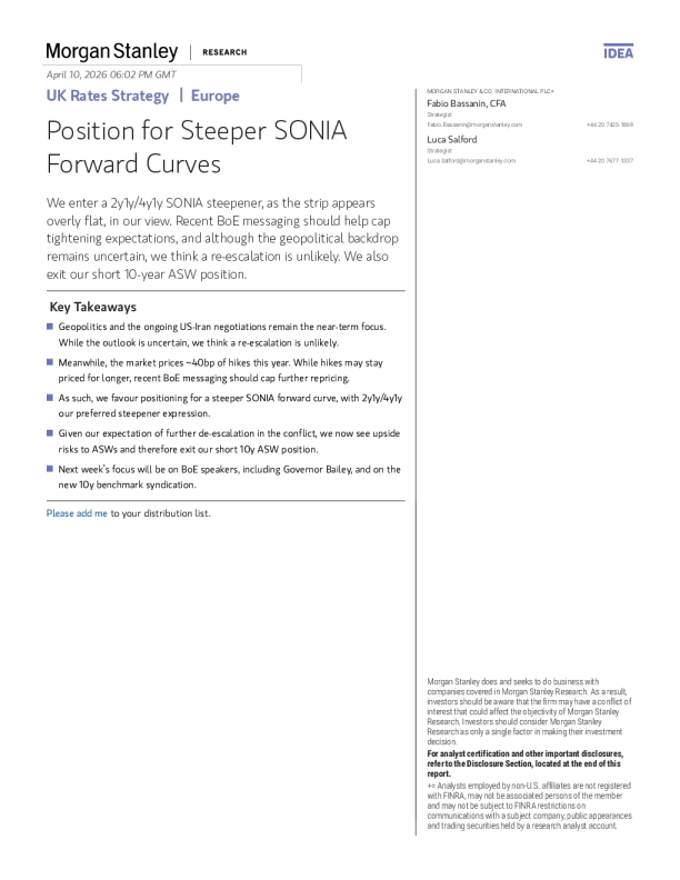 英国利率策略：为陡峭的SONIA远期曲线定位