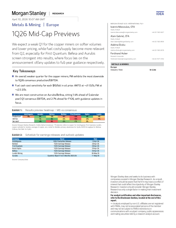 金属与采矿 | 欧洲 2026年第一季度中型股预览