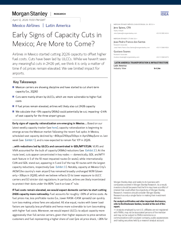 墨西哥运力削减初现端倪；未来是否会有更多削减？