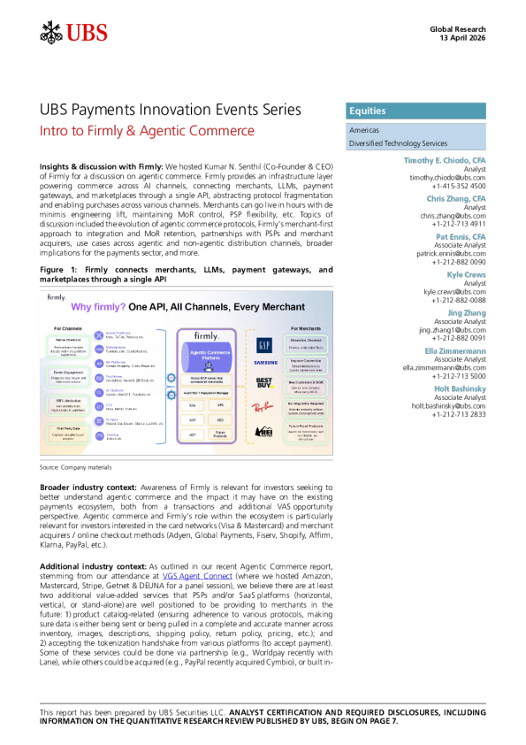 UBS Payment Innovation Series: Introducing Firmly and Intelligent Agent Business