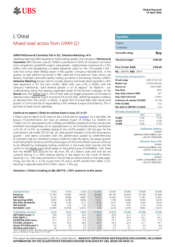 LVMH Q1业绩喜忧参半