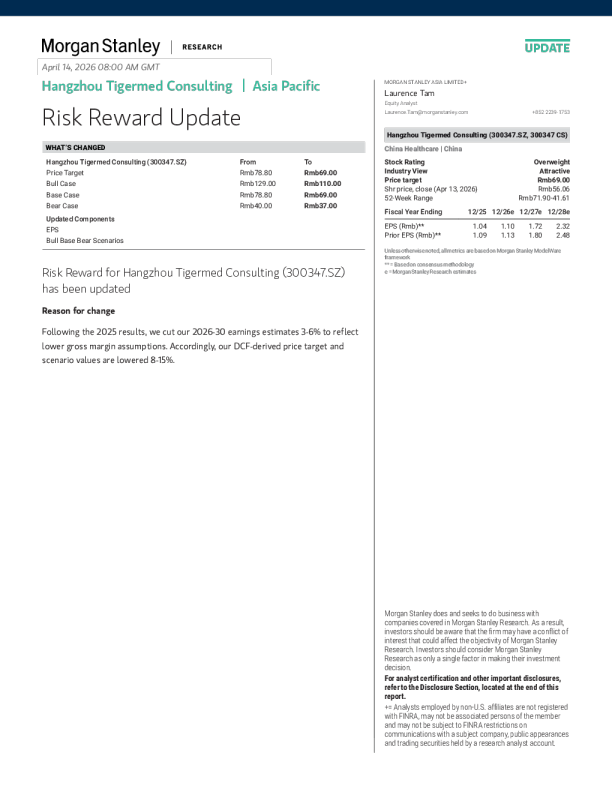 杭州泰格医药（300347.SZ）风险回报更新