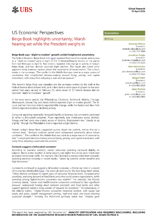 美国经济展望：褐皮书强调不确定性