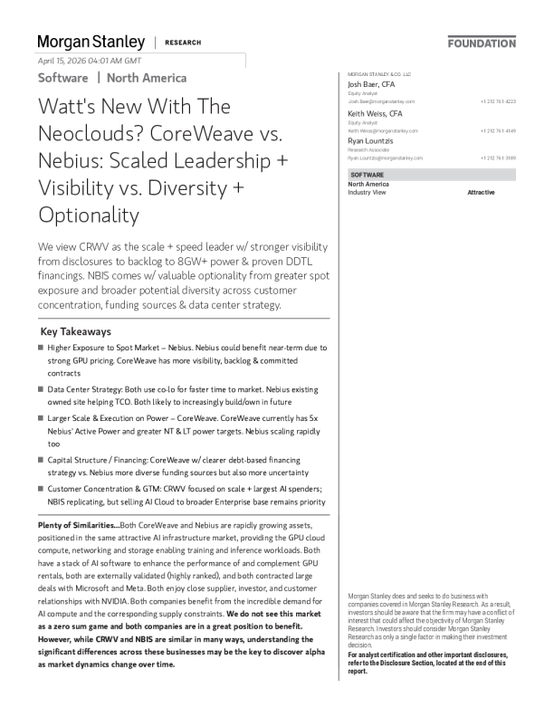 Neoclouds的新动态？CoreWeave与Nebius：规模化领导力+可见性 vs. 多样性+选择权