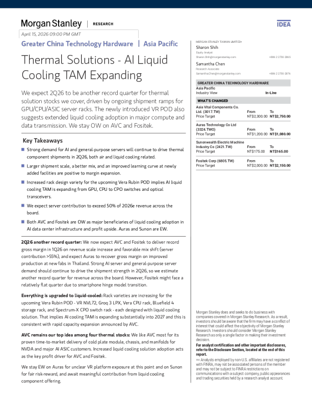 散热解决方案 - AI液冷市场规模（TAM）不断扩大