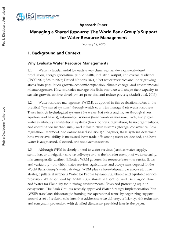 管理共享资源：世界银行集团对水资源管理的支持（方法文件）