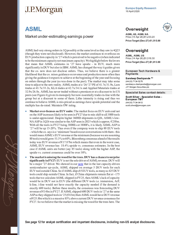ASML：市场低估其盈利能力