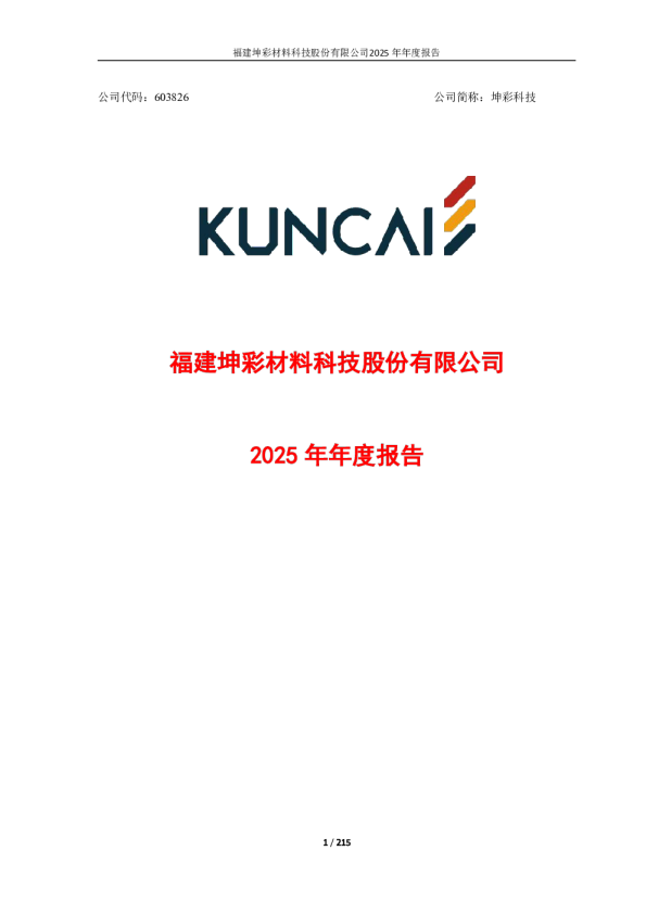 坤彩科技：2025年年度报告