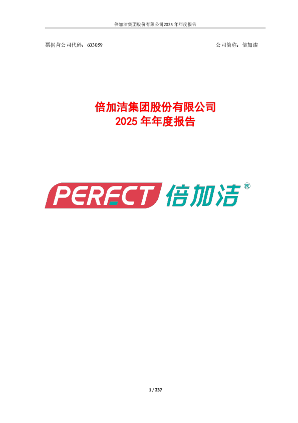 倍加洁：倍加洁集团股份有限公司2025年年度报告