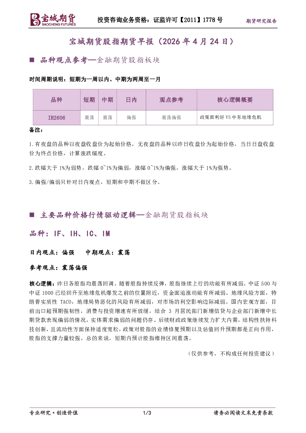 股指期货早报