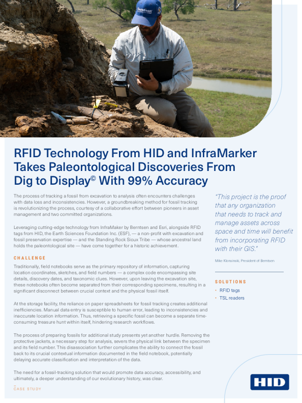 HID和InfraMarker的RFID技术将古生物学发现从挖掘带到展示，准确率高达99%。
