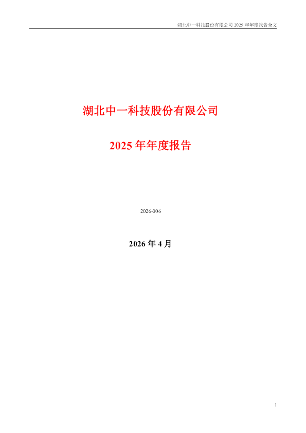 中一科技：2025年年度报告
