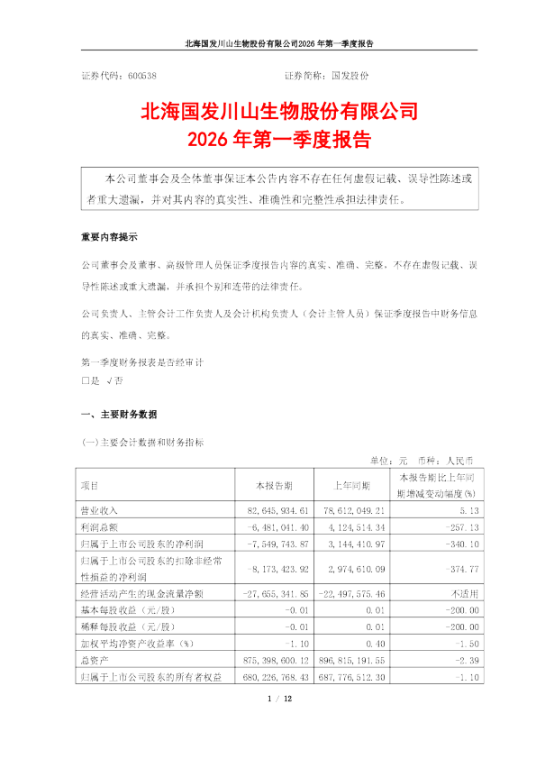 国发股份：国发股份2026年第一季度报告