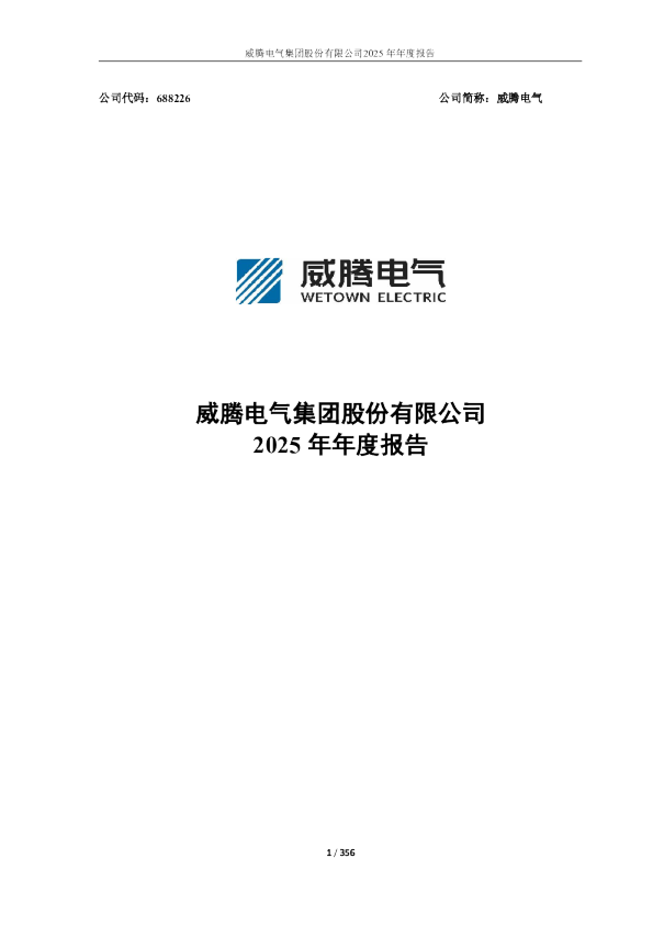 威腾电气：威腾电气集团股份有限公司2025年年度报告