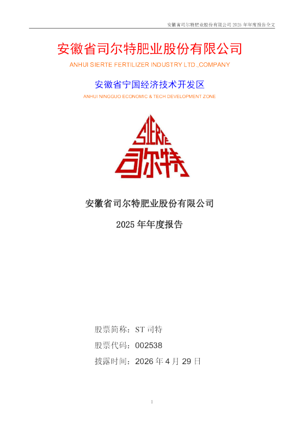 ST司特：2025年年度报告